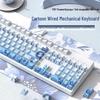 Blue & White Porcelain Wired Gaming Keyboard - 104-Key Mechanical with Blue Switches, Silent Typing, Cute Design for Girls & Office Use