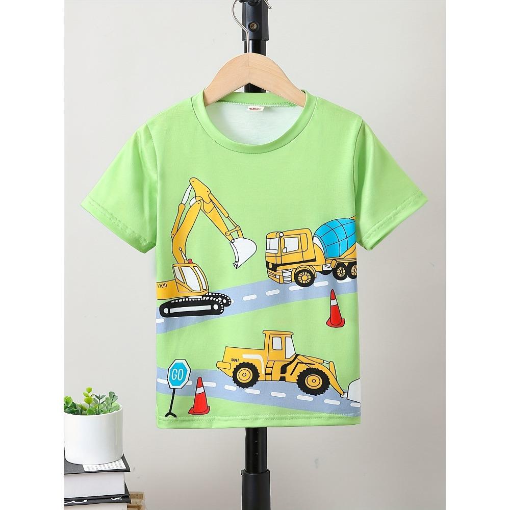 Children's T-Shirt Kids Clothes Cartoon Excavator Graphic T Shirts Short Sleeve Boys Summer Clothes O-Neck Toddler Boy Clothing