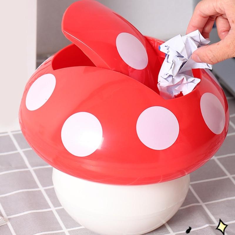 Lovely Mushroom Designs Waste Bin With Sealed Cover Sturdy ABS for Kitchen Kid Room