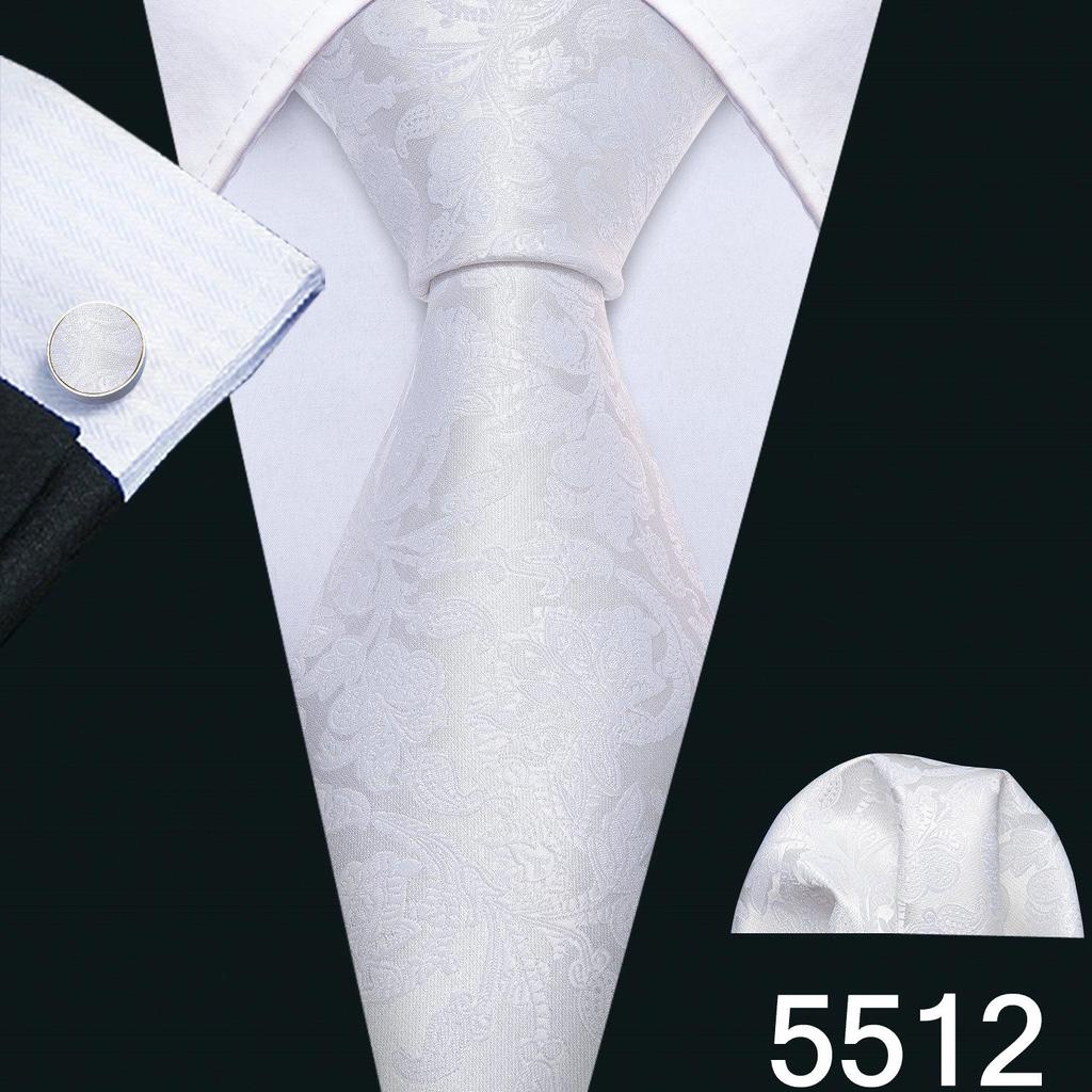 Barry.Wang Mens Striped Silk Tie Handkerchief Cufflinks Formal Necktie Set Designer