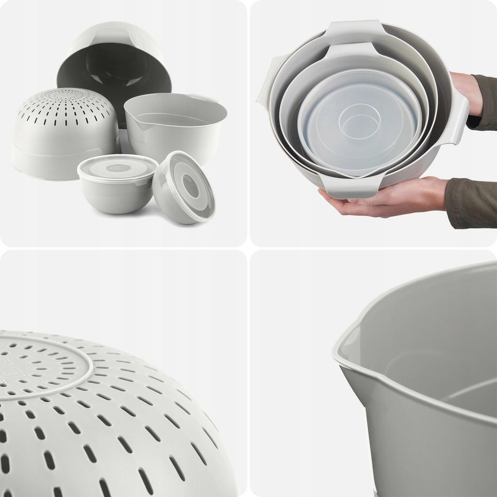 KADAX Set of 7 Kitchen Bowls + 3L Colander Plastic