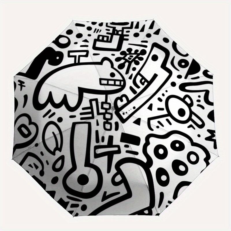 1pc Music Doodle Automatic Open 8-Rib Windproof Umbrella, Travel & Commuting, Suitable for All Seasons