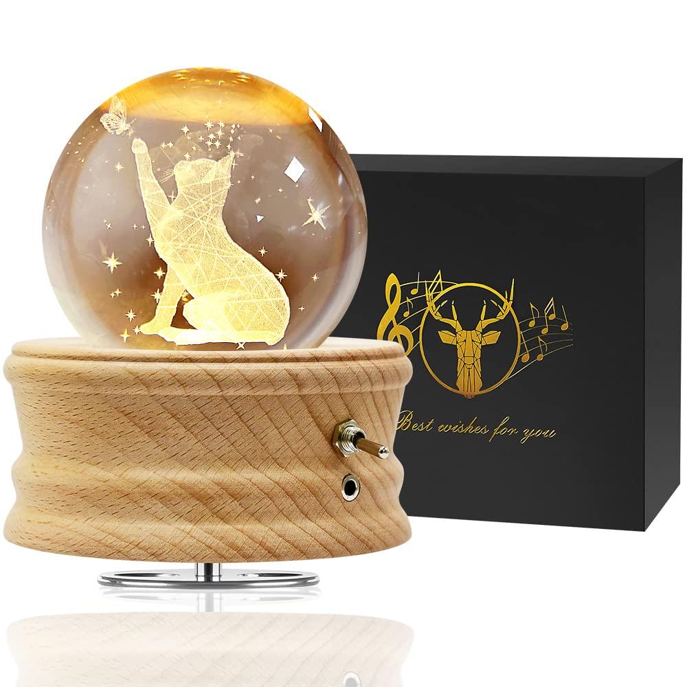 Mozalida Music Box Perfect As a Birthday Christmas Snow Globe Day Moon or for Features Ambient Bedside LED USB Projection Stylish Wooden Handmade