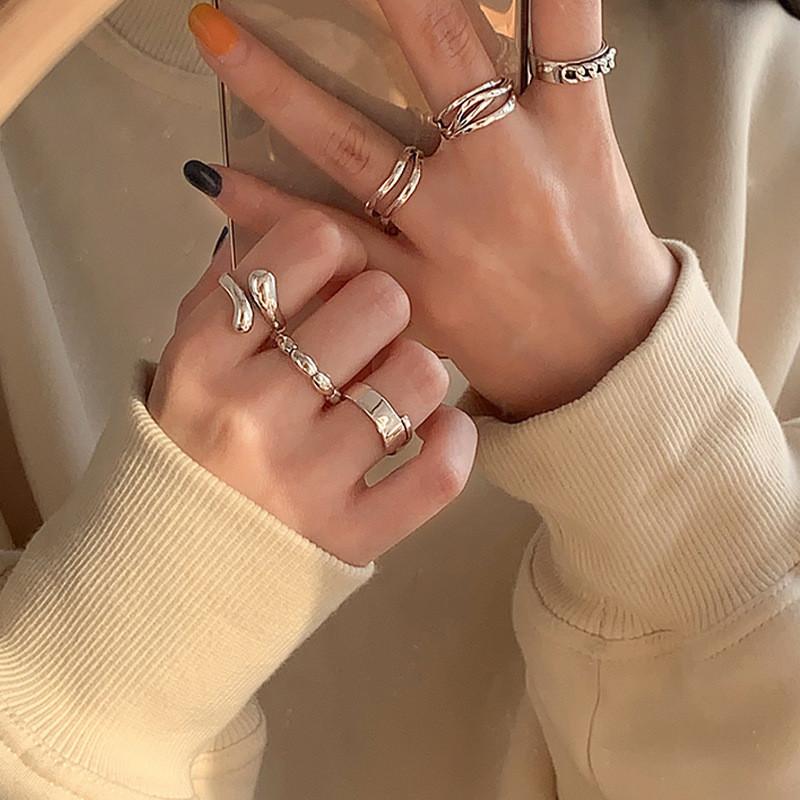 Minimalist Unique Womens Silver Ring With Elegant Geometric Shape Adjustable Size