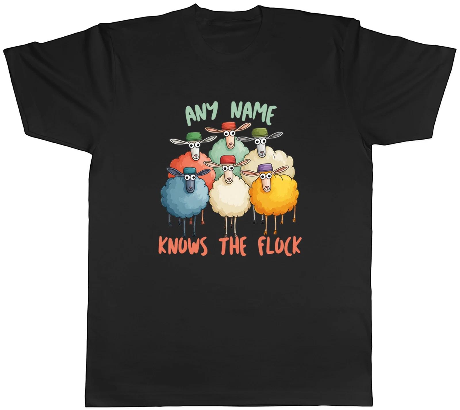 Personalised Knows the Flock Funny Sheep Mens T-Shirt Tee Gift Top XL