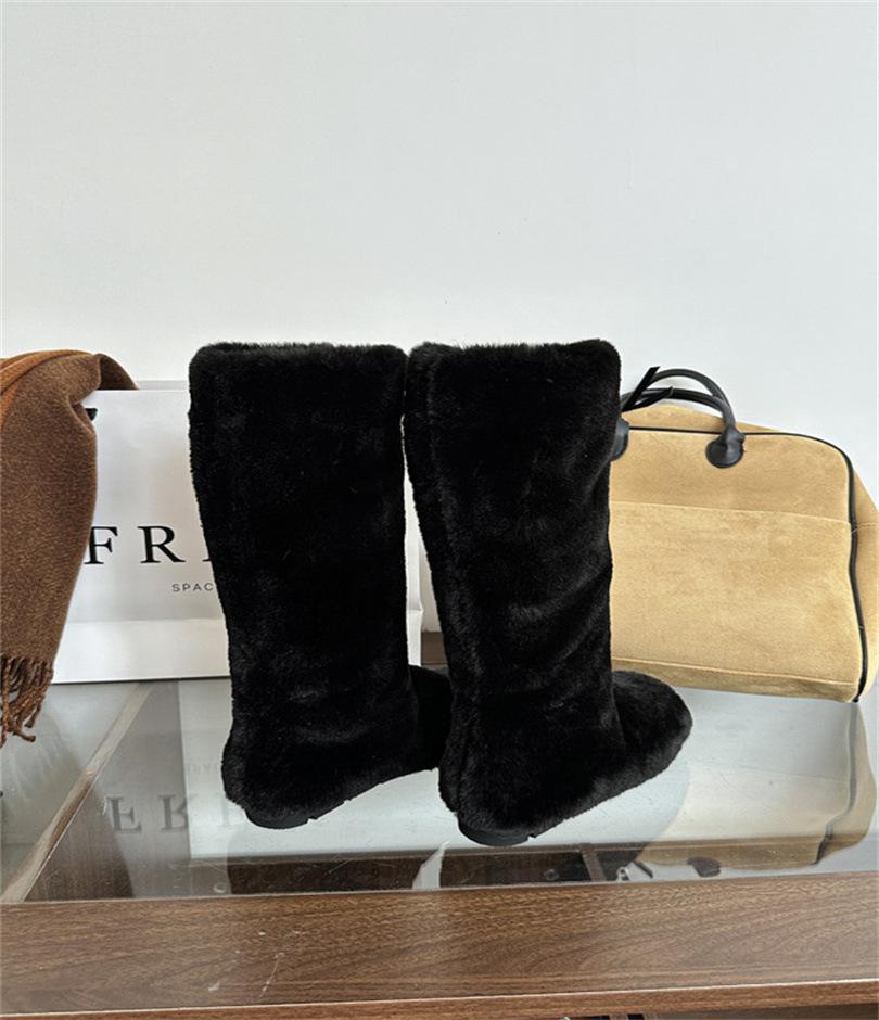 Winter Mao Mao Piled Boots 2025 Autumn New European and American Style Round Head Thick Heel High Heel Long Women's Boots