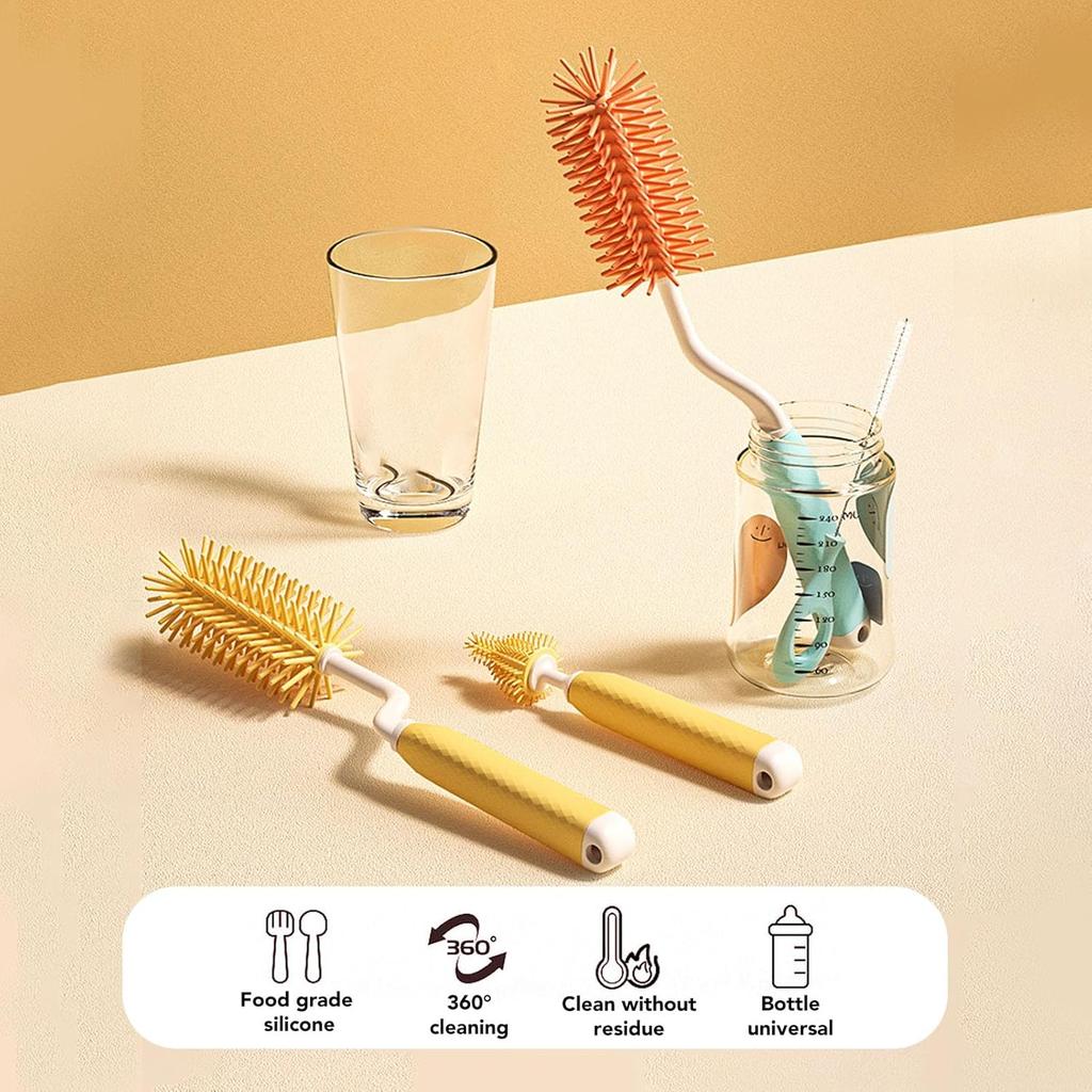 Baby Bottle Brush, Silicone Cleaning Brush Kit, Baby Bottle Cleaner & Nipple Brush & Straw Brush, Heat Silicone Fully Encased Brush, Baby Essentials
