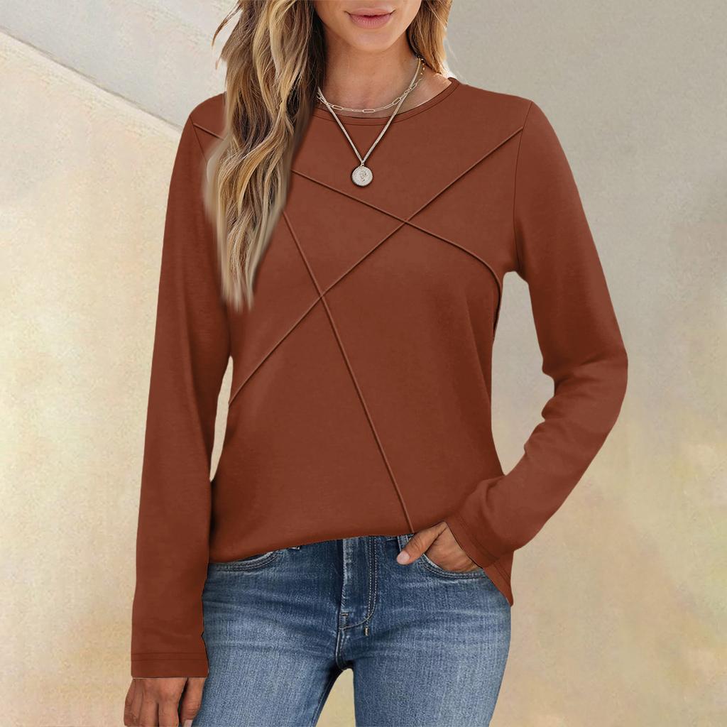 Fashionable Women's Long-sleeved Round Neck Casual  Pleated Loose Top
