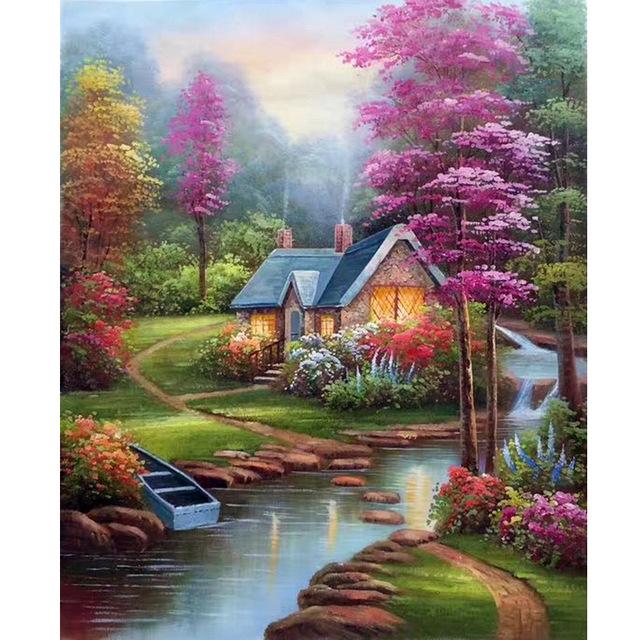 DIY 5D Diamond Painting Waterfall Landscape Kits Full Drill Square Embroidery Mosaic Art Picture of Rhinestones Home Decoration