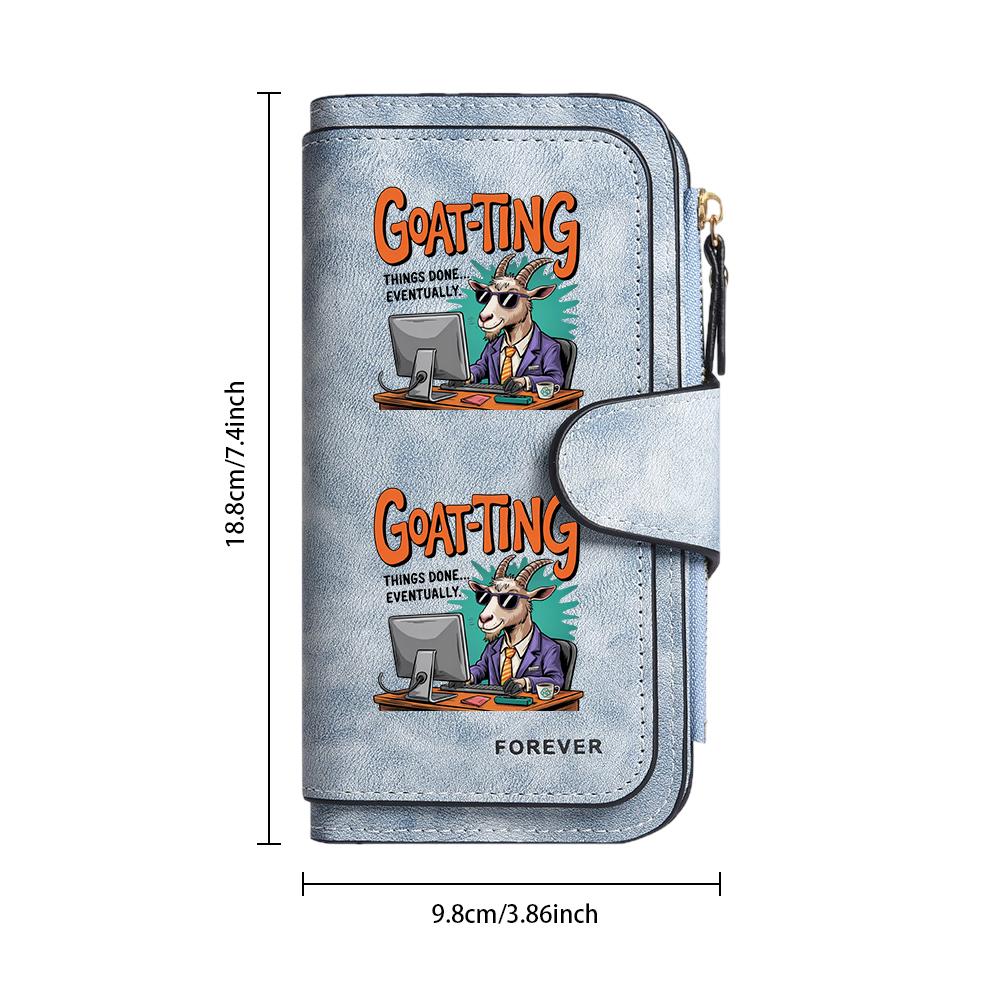  Funny Goat Print Women Long Wallet Fashionable PU Leather Multi Card Slot Casual Zipper Purse