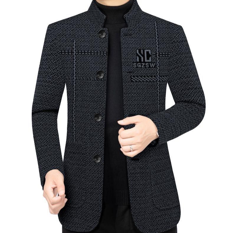 Autumn and Winter Middle-aged Jackets, Stand-up Collar Coats, High-end Casual Zhongshan Suits, New Chinese-style Men's Tops, Woolen Overcoats