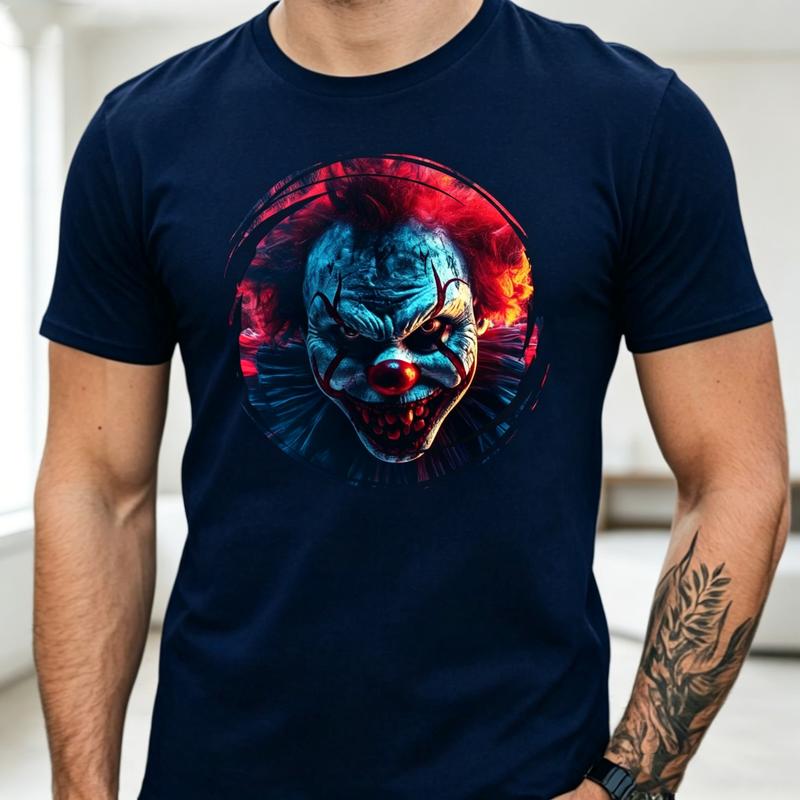 Horror Clown Graphic T Shirt Scary Movie Character Print Unisex Soft Cotton Crew Neck Short Sleeve Trendy Casual Tops