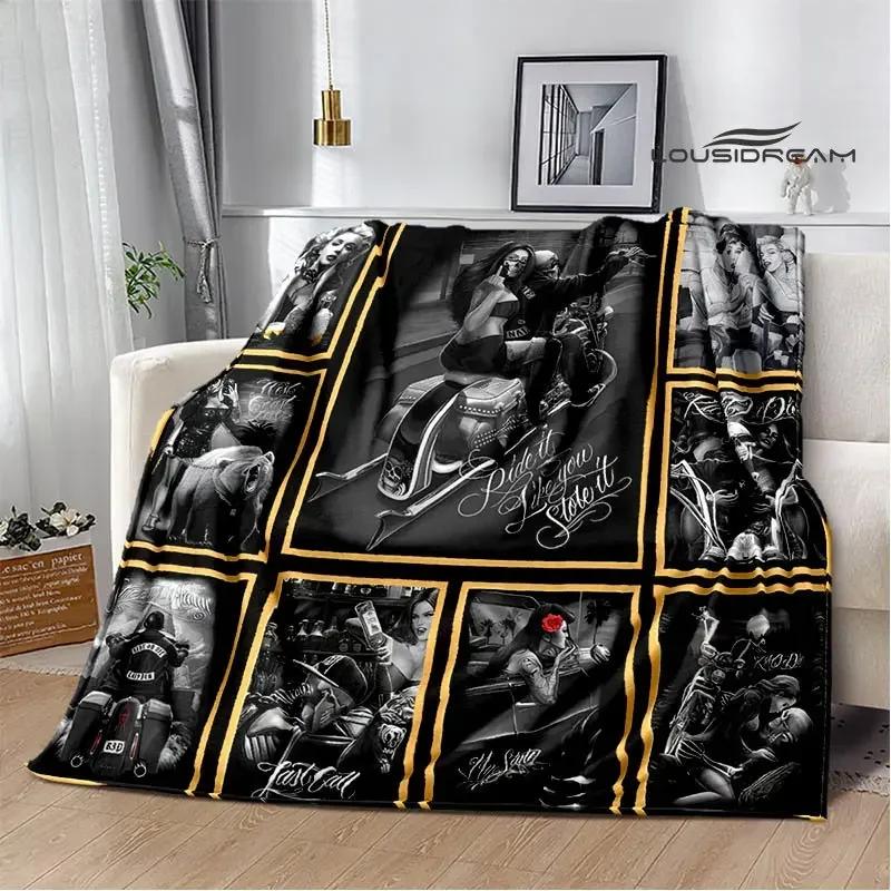 Retro Totenkopf Motorrad bedruckte Decken Picknickdecke Flansch Warme Decke Haus Reise Decken Bettwäsche Geburtstagsgeschenk