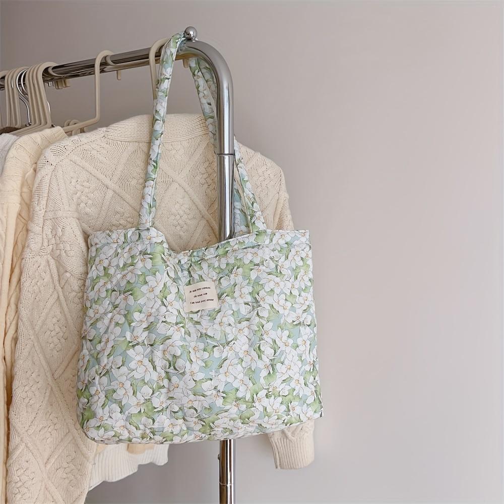 Large Capacity Floral Canvas Tote Bag Foldable Shoulder Bag with Fixed Straps, Canvas Lining, No-Closure Design, Machine Washable