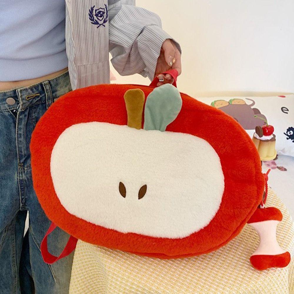 Kawaii Cartoon Fruit Plush Backpack Soft Cute Decorate Knapsack Fruit Doll Shoulder Bag  Outdoor