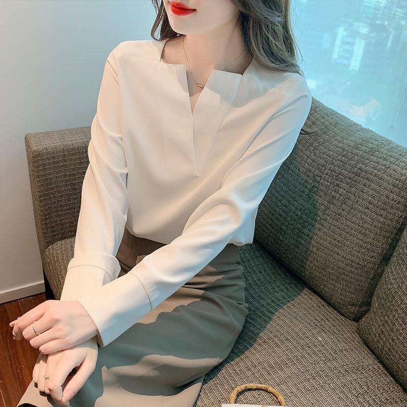 Autumn 2022 Women's V-Neck Long-Sleeved Chiffon Shirt – Elegant Professional Attire