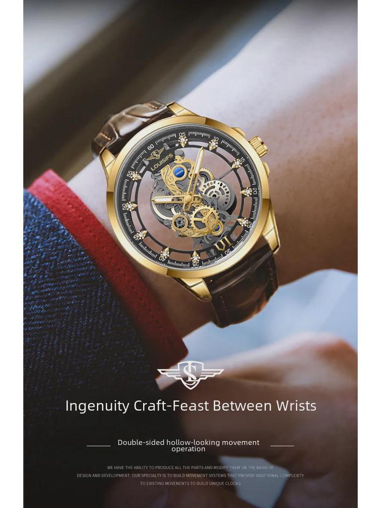 2023 Doppelseitige Skelett-Herren-Automatik-Business-Uhr – wasserdicht, leuchtend