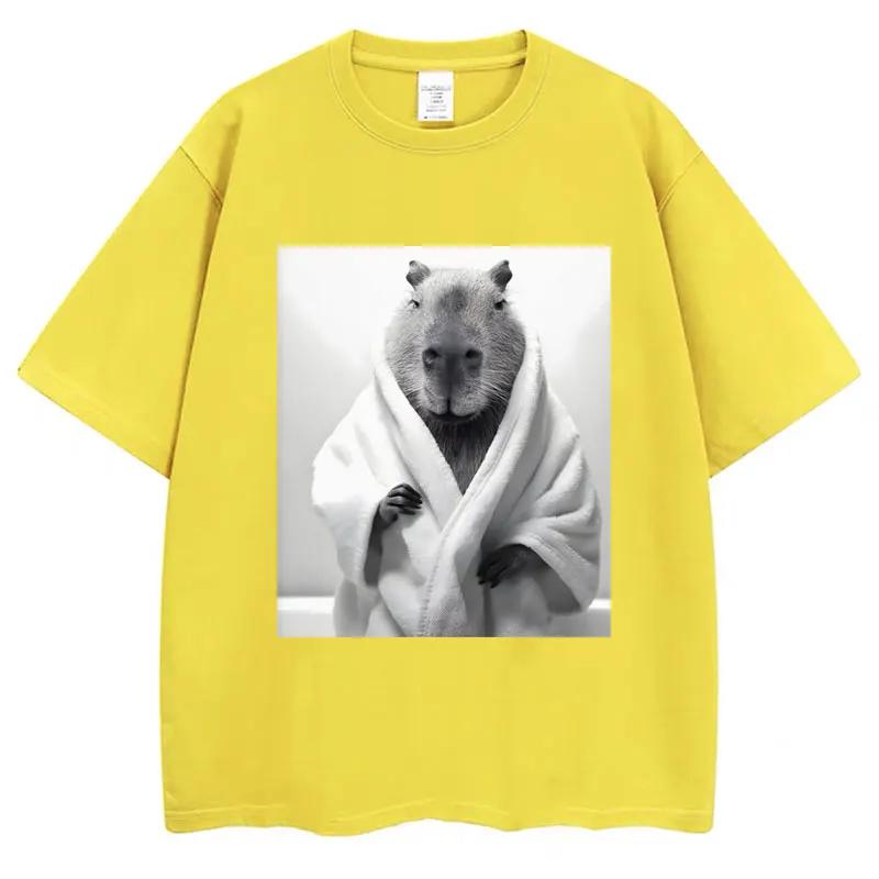 Funny Capybara in Bathrobe Print T Shirts Creativity Popular Unisex Summer Short Sleeve 100 Cotton Oversized Casual Tees Unisex