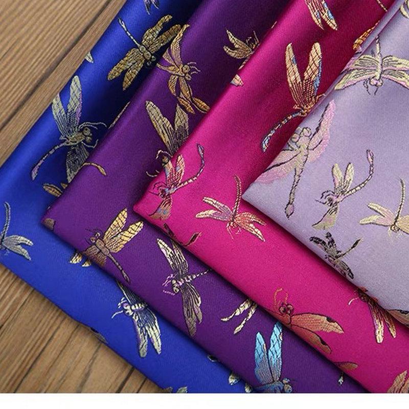 High-Density Nylon Dragonfly Jacquard Cheongsam Fabric - Chinese Silk Satin Hanfu for Children's Brocade