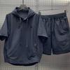 Completo da uomo con t-shirt, pantaloncini, pantaloncini a maniche corte, stile cargo, casual, alla moda, traspirante, leggero, due pezzi
