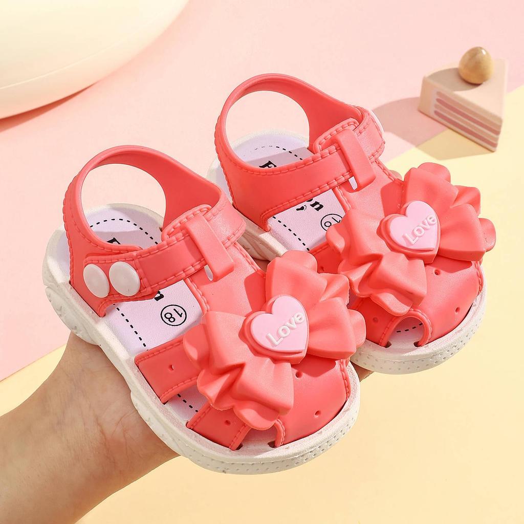 Toddler Sandals for Boys & Girls: Cartoon Flowers, Bows, Non-slip Soft Sole, Plastic, Ages 1-4.