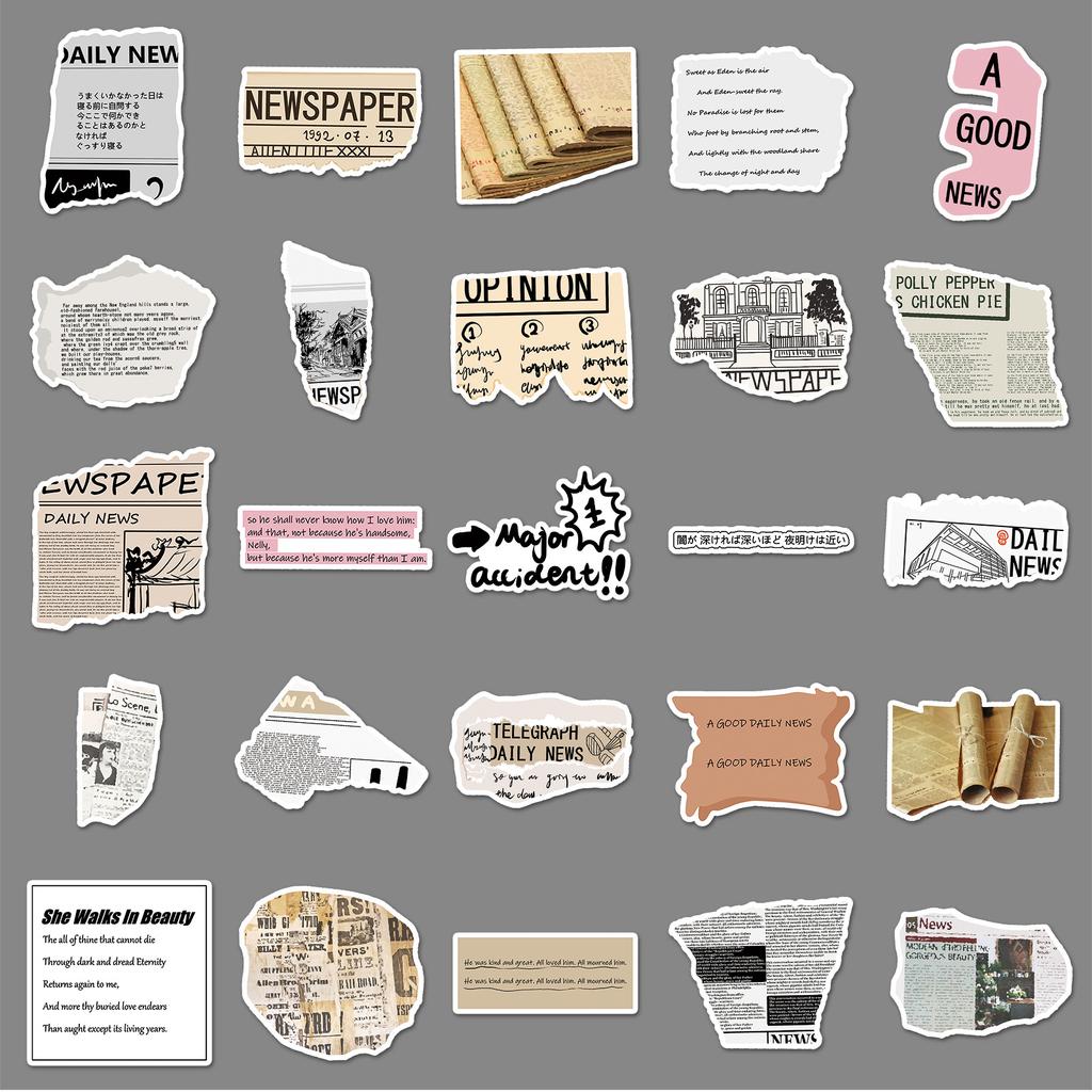 50 Newspapers Personalized Graffiti American Retro Hand Account English Guka Decorative Mobile Phone Case Suitcase Stickers