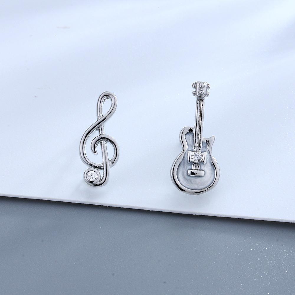 Musical Note Guitar Drip Glaze Ear Bone Nail Y2K Silver Color Small Earrings for Women Cool Girl Jewelry