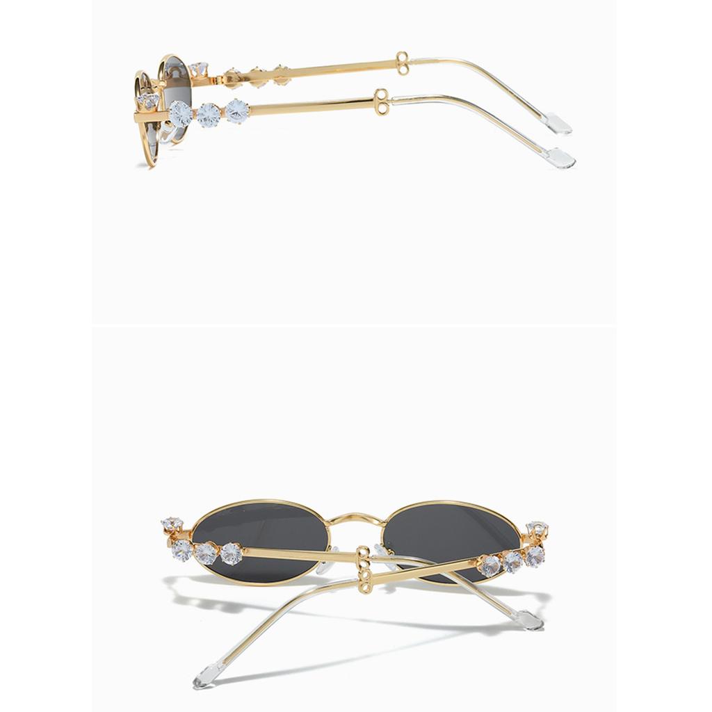 Stylish Sunglasses for Girls Boys Photo Props Travel Hip Hop Oval Frame Oval Frame Rhinestones Glasses Metal Eyewear