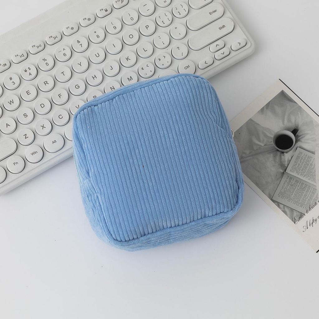 Corduroy Makeup & Sanitary Napkin Storage Bag - Portable Small Coin Purse