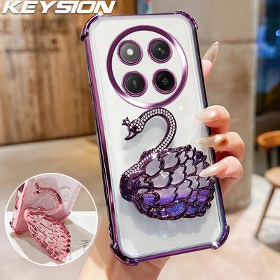 KEYSION Shockproof Plating Phone Case for HONOR X9c 5G Clear TPU Glitter Jewelled Swan Kickstand Cover for Huawei Magic7 Lite 5G