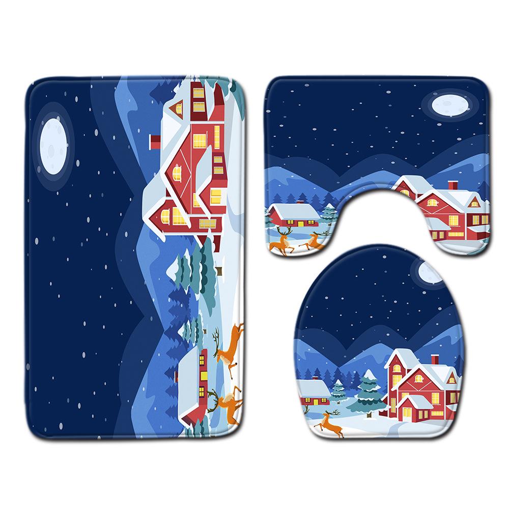 Christmas Bathroom Floor Mat Toilet Three-Piece Set