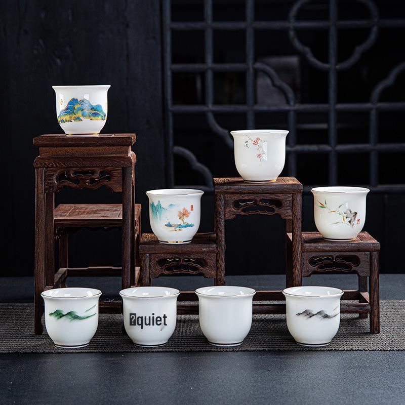 Sheep Fat Jade Ceramic Rose Tea Tasting Teacup, Personal Use Gongfu Set