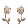 Fashion Crystal Tulip Flower Earrings Necklace Jewelry Botanical Set for Female Girls Charm Party Jewelry Birthday Fine Gift