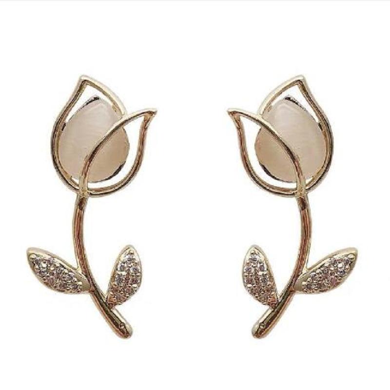 Fashion Crystal Tulip Flower Earrings Necklace Jewelry Botanical Set for Female Girls Charm Party Jewelry Birthday Fine Gift