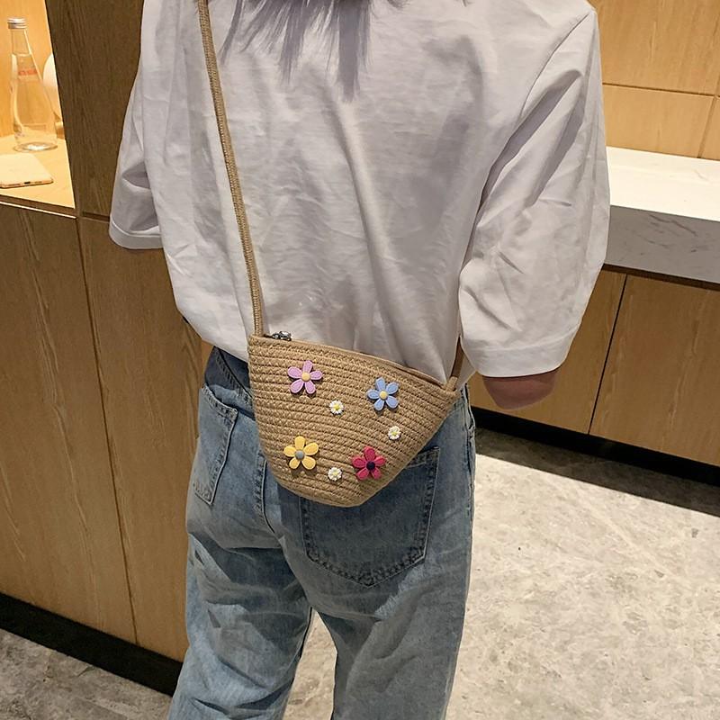 Cute Straw Woven Bag Fashionable Internet Celebrity Female One-shoulder Cross-body Women's Ins Trendy Small Backpack