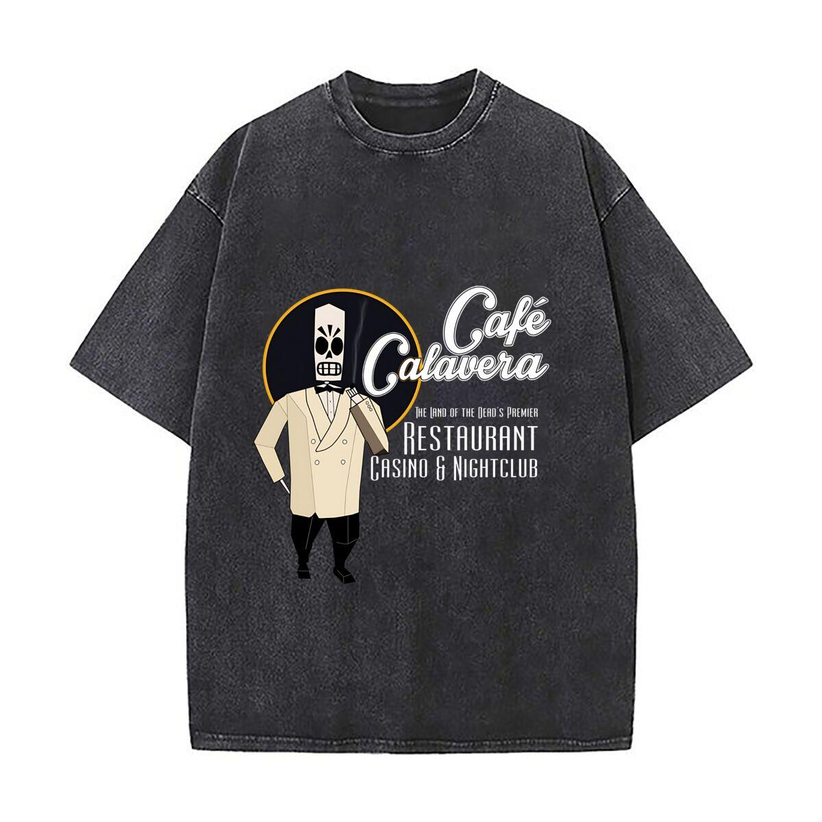 

Cafe Calavera Food Inspired Cafe Calavera Skull Waiter Art Design Mens Summer Tshirt Cotton Vintage Washed TShirts S