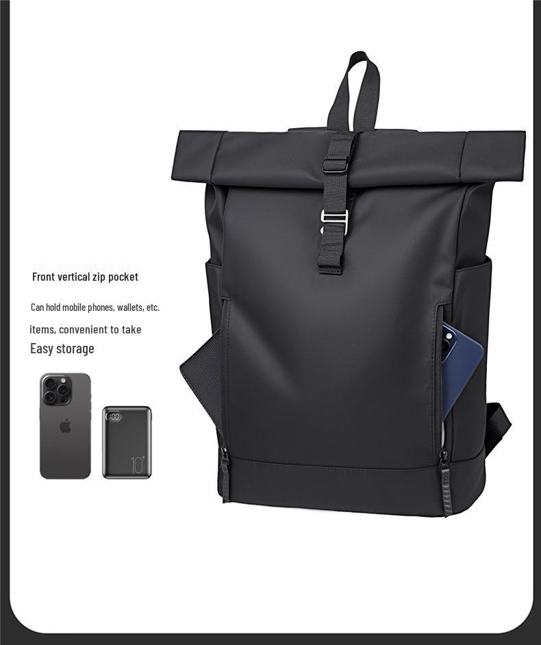 Herrryggsäck med rulltopp, vattentålig, för bärbar dator: Stor kapacitet för arbete, resor och högskola.