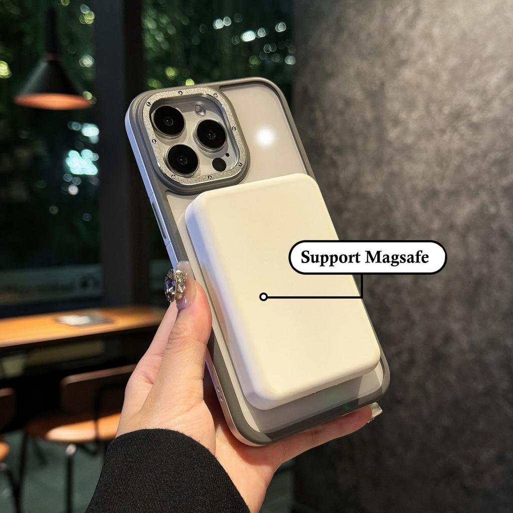 Luxury Clear Armor Bumper Case for iPhone 16 Plus 15 14 13 Pro Max 11 Metal Lens Ring For Magsafe Wireless Charge Magnetic Cover