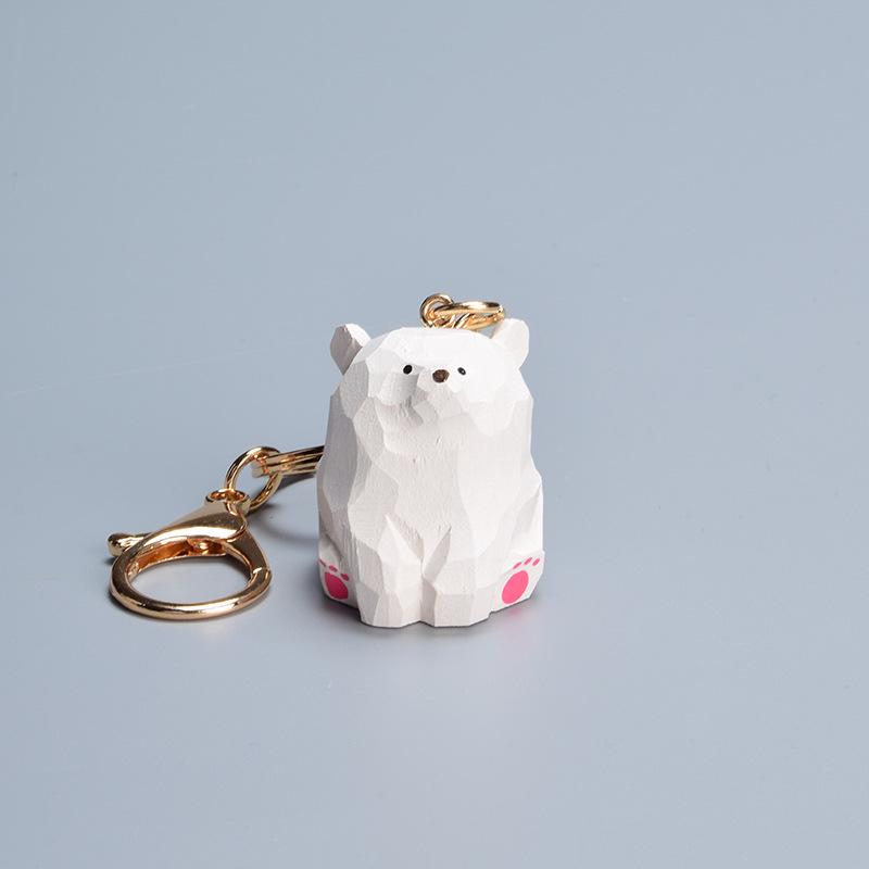 Hand-Carved Bear Keychain Pendant - Brown/Polar Bear Ornament & Birthday Gift