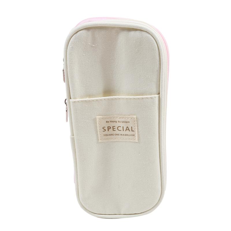 Cute Canvas Pencil Case Student Color Block Stationery Storage Bag Multifunctional Large Capacity Pen Bag Organizer Pouch