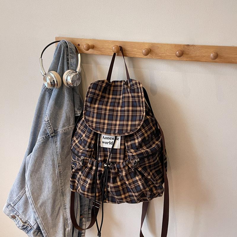 Casual Large-capacity Plaid Women's Backpack 2025 New Commuter Versatile Backpack College Student Class Schoolbag