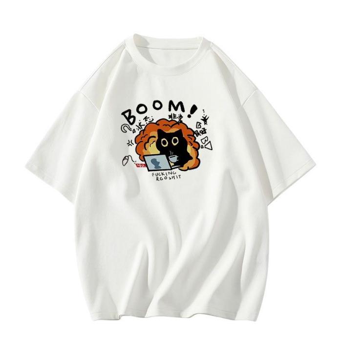 harajuku Round Neck oversize Casual Y2K Tops young girl t shirts summer pure cotton Women funny cartoon Print T-Shirt purple streetwear