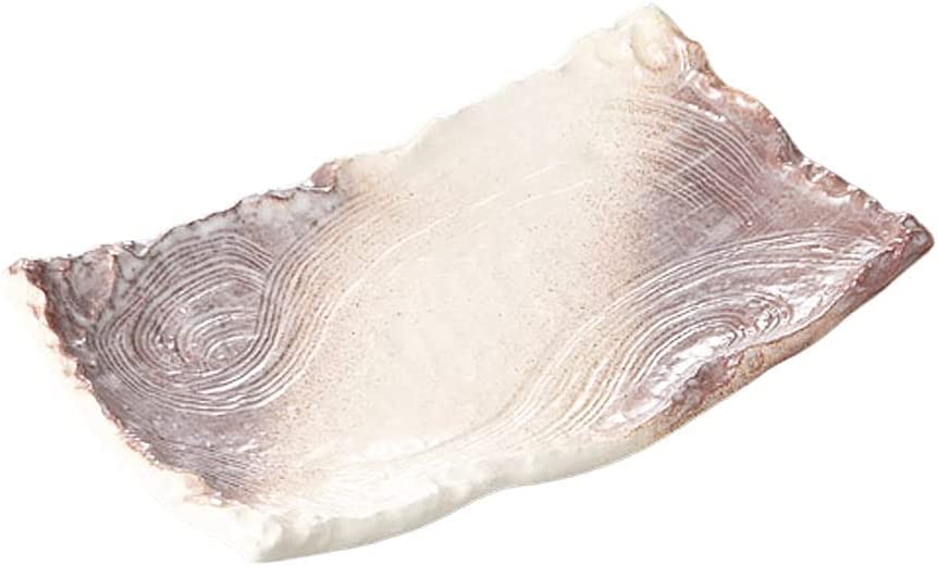 

Large White Kasumi Shino Footed Rectangular Banko Ware Ale-net Plate, 32.8cm, No. 11, Plate, белый