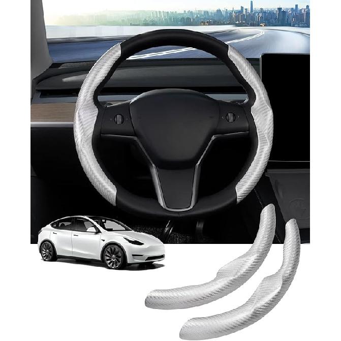Steering Wheel Cover For Telsa Model 3/Model Y Accessories Carbon Fiber Steering Wheel Cover Protector Anti-Slip, Comfortable Grip, Breathable, Model