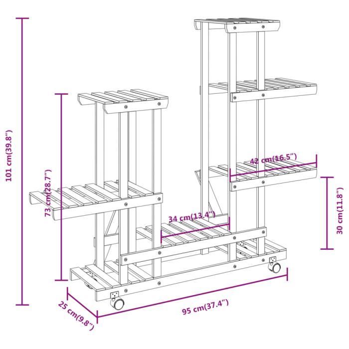 VidaXL Support à fleurs avec roues 95x25x101 cm bois massif de sapin 362864