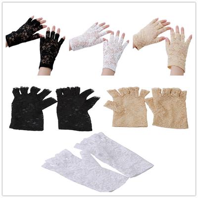 Ladies Black Lace Sheer Fingerless HALLOWEEN Gloves NWT