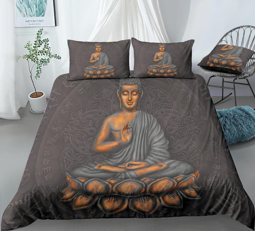 3D Buddha Bedding Set Exotic Quilt Cover Pillow Case 2/3 Pieces EU220 * 240 Extra Large Size Soft Zippered Bedroom Decoration