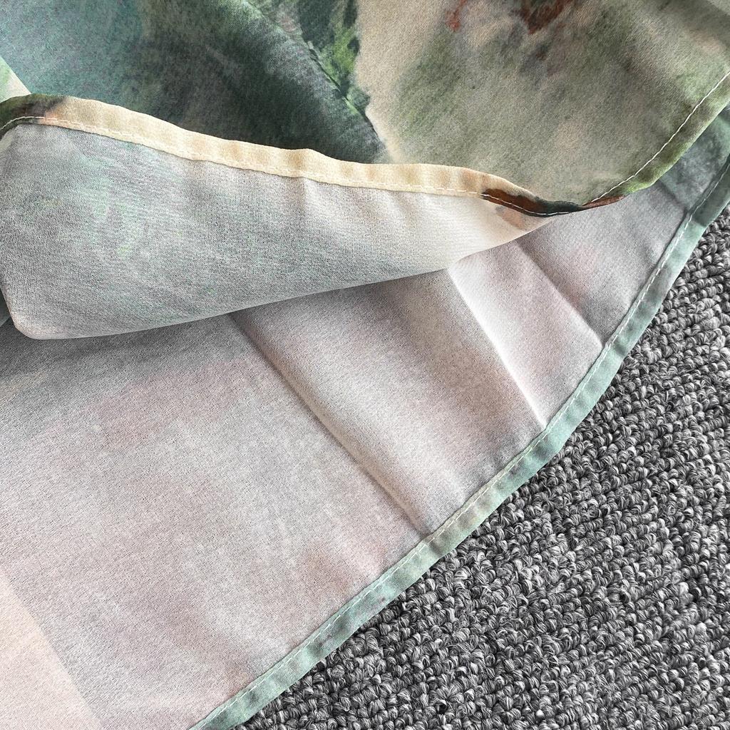 Temperament Stehkragen Kurze Flare Ärmeln Kleid Frauen Hohe schlanke Taille Robe 2024 Neue Tinte Printr schnüren up Frau Kleider