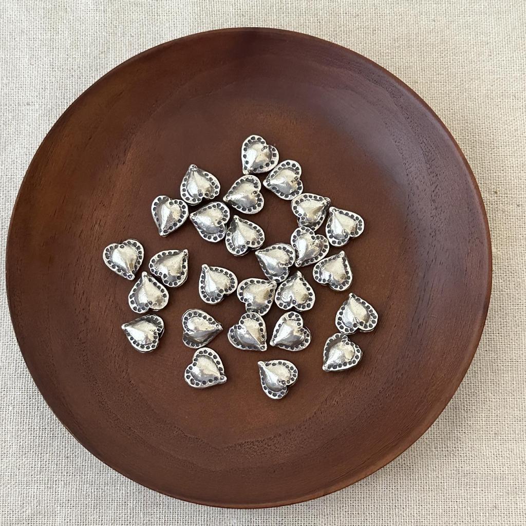 Handmade Thai Silver Antique Heart Spacer Beads for DIY Bracelet Accessories 0048