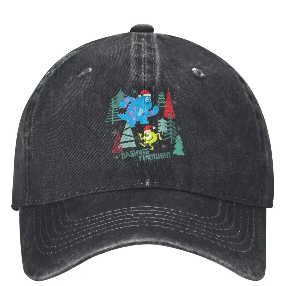 Christmas Dashing Through Monsters University Denim Baseball Cap Summer Unisex Unisex Y2k Funny SunProof Baseball Caps One Size